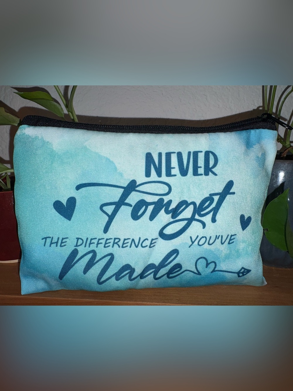 Never Forget Blue Script Cosmetic Pouch
